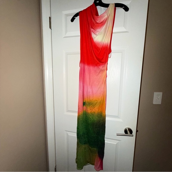 NEW NWT Oscar De La Renta Draped Abstract Vermilion Watercolor Midi Dress PS25 - Picture 5 of 14
